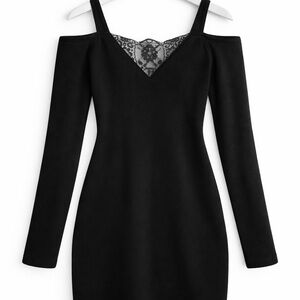 Maurice’s Black Cold Shoulder Bodycon Dress with Lace Detail